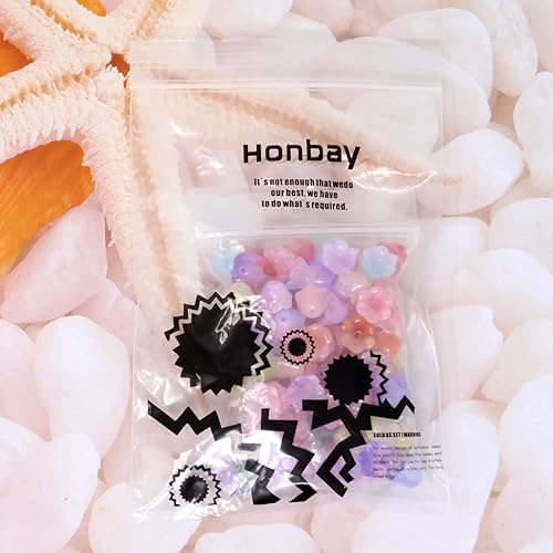 Miniatura 8 de Honbay 120 cuentas sueltas de vidrio colorido para trompeta y flores, cuentas espaciadoras para pulseras, collares, aretes, fabricación de joyas y