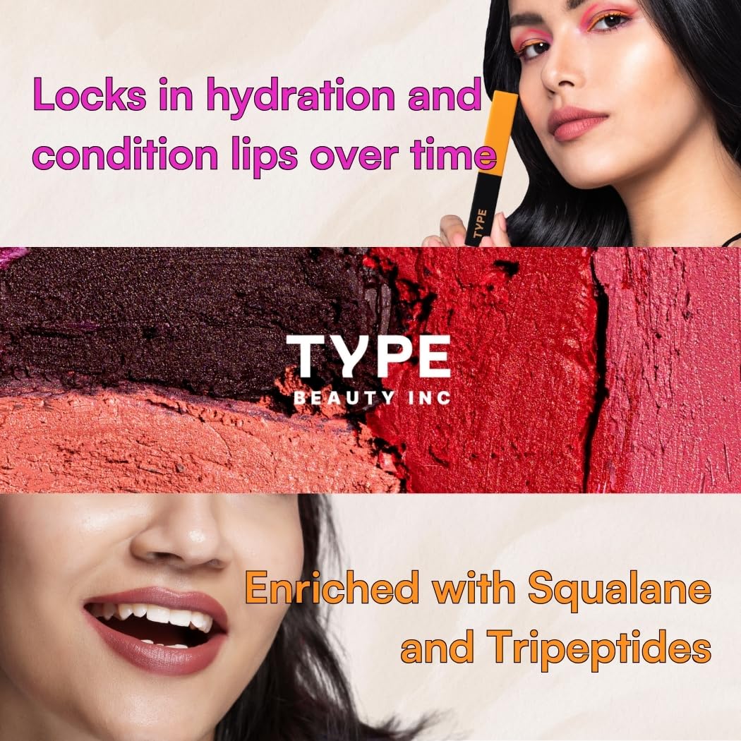 TYPE BEAUTY INC. Cream Matte Lipstick For Dry & Dehydrated Lips with Squalane & Tripeptides | Long Lasting upto 8 Hrs | Nourishes Lips & Great For Daily Use | For Women - Salty (509) | 2.5g