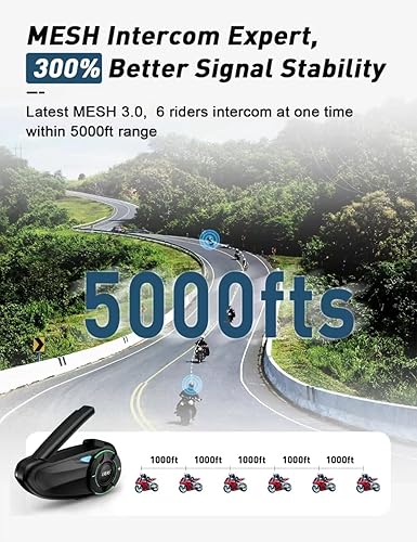 Miniatura 2 de Intercomunicador para casco de motocicleta, malla 3.0 y Bluetooth 5.1, 5000 pies, 6 jinetes, resistente al agua IP67, sistema de comunicación de