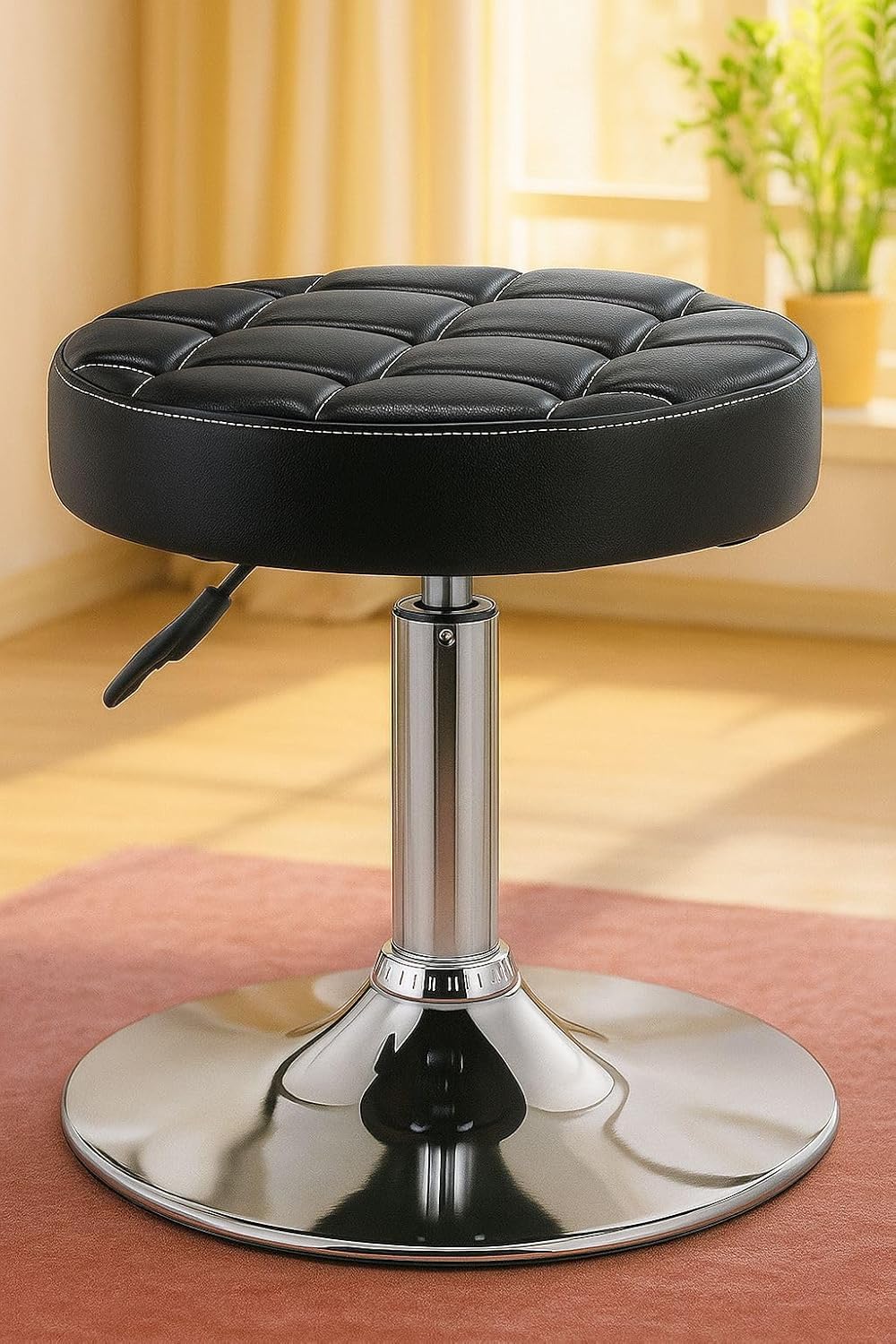 Amazon Brand - Umi Round Faux Leather Height Adjustable Swivel Cushioned SPA Salon Short Massage Small Stool Chair Without Backrest for Home & Kitchen, Office, Medical, Barber Shop in Black Color-image-30