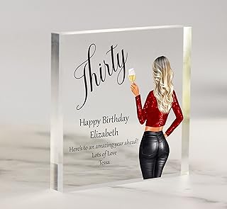 30th Personalised Birthday Gift For Her, Custom Illustration - Customise Hair, Skintone, Clothing, Unique Keepsake, Best Friend Gift, Daughter, Sister, Cousin, Token Gift, Acrylic Block