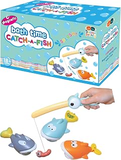 Buddy & Barney: Bath Time - Catch-A-Fish - Fishing Rod w/Magnetic Worm, 3 Catch & Release Fish, Interactive Water & Tub Play Toy, Toddler & Kid 18mo+