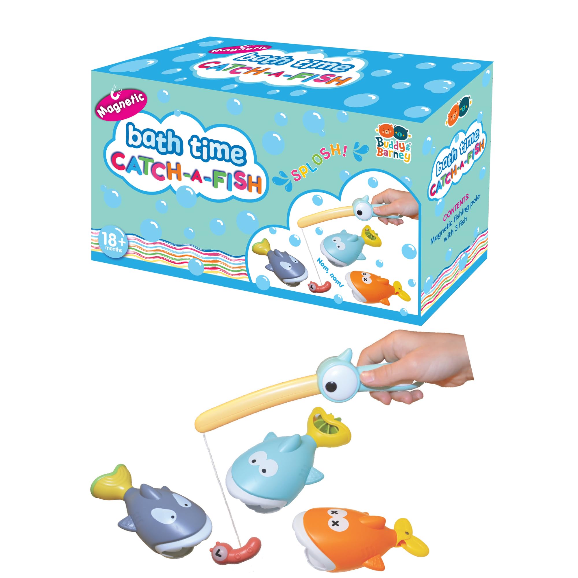 Buddy & Barney Bath Time Magnetic Catch A Fish Toy Set for Kids – Floating EVA Foam Bath Toys with Fishing Rod & Magnetic Fish, Educational Sensory Bath Game for Toddlers Baby Boys Girls