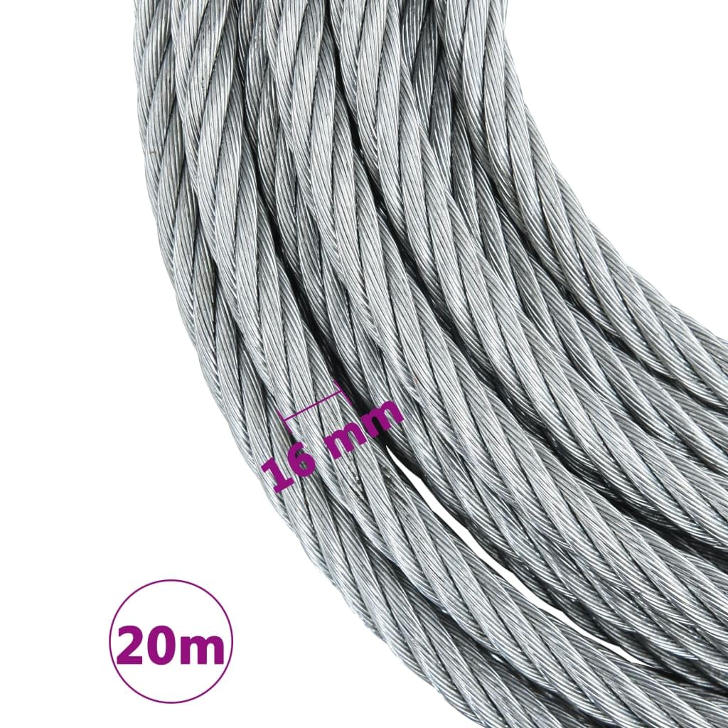 Fune metallica in acciaio zincato, diametro 16 mm, lunghezza 20 m, potenza nominale 3200 kg, con gancio di sicurezza per sollevamento, verricello di trazione, puleggia per barca, officina