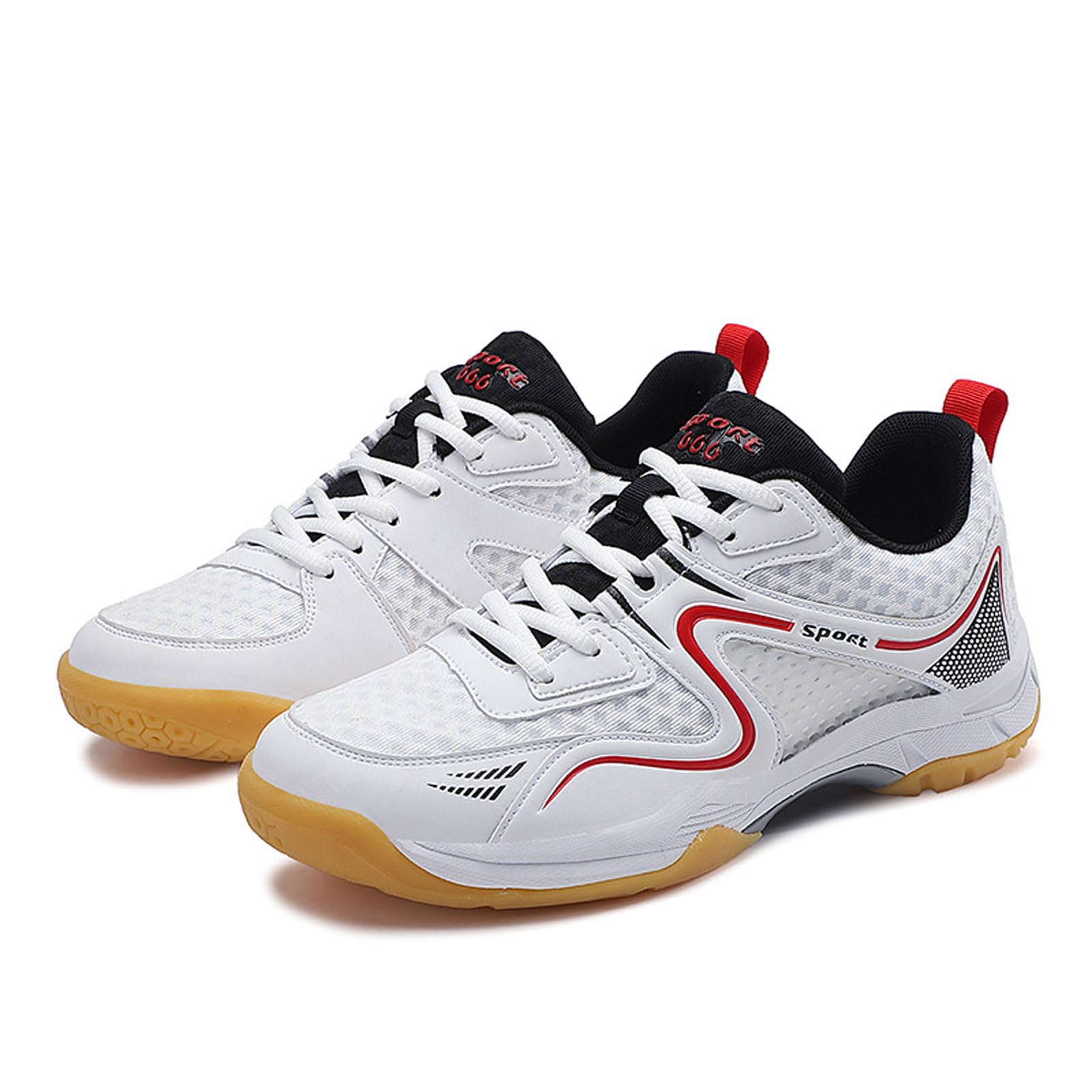 Forceroute Men's White Red Volleyball Pickleball Sneakers, Wo,Squash Badminton Shoe,Table Tennis Sneakers,Unisex,Anti-Slip,Lightweight,Non-Marking,For Indoor Outdoor Court Training,Tennis,Racketball