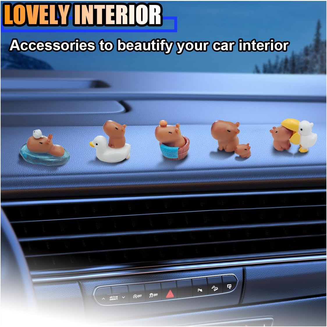 smilfuy 6PCS Car Dashboard Mini Capybara Ornament, Mini Resin Animals Set, Cute Car Interior Decoration Accessories, Capybara Figurine Decor for Car Center Console, Room, Desktop (Capybara)