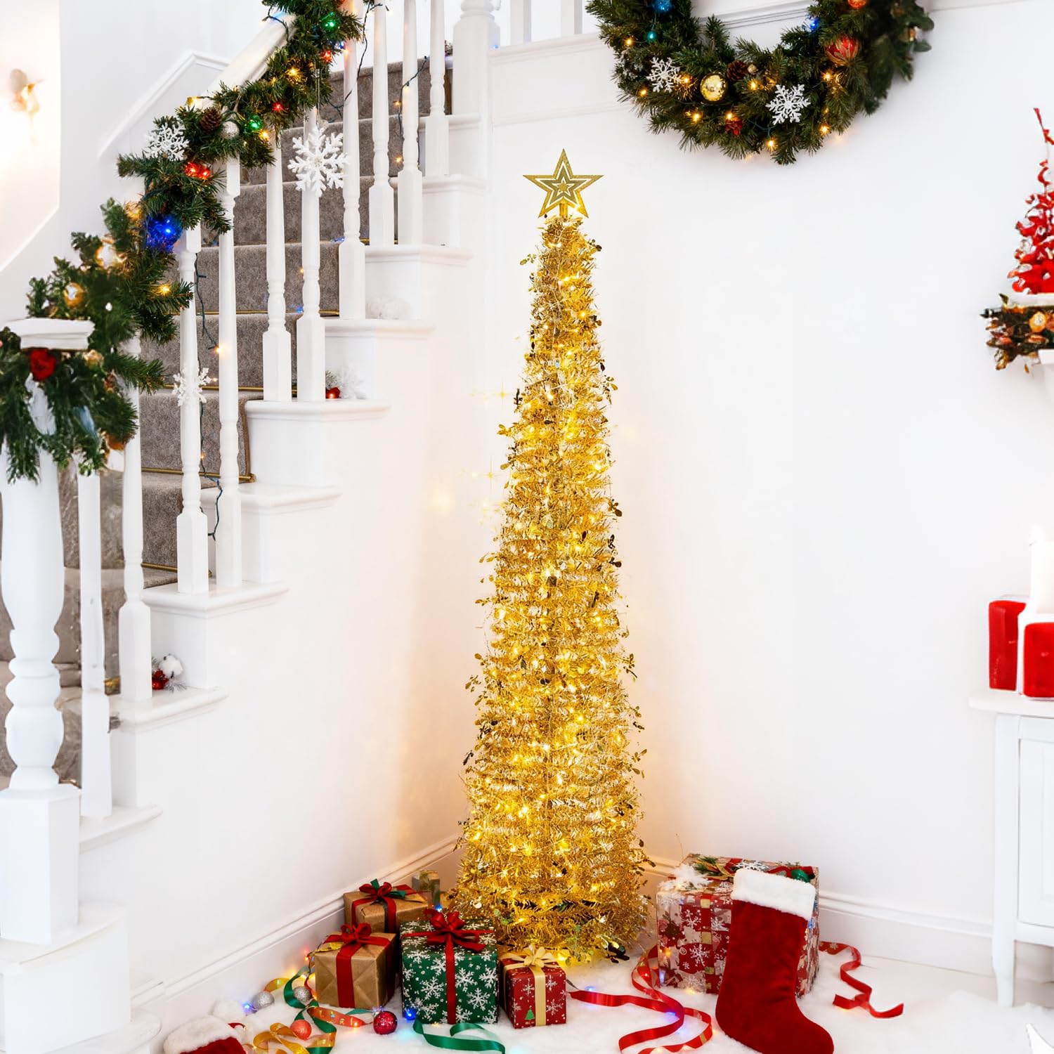Christmas Tree Artificial Xmas with Light 5FT Gold