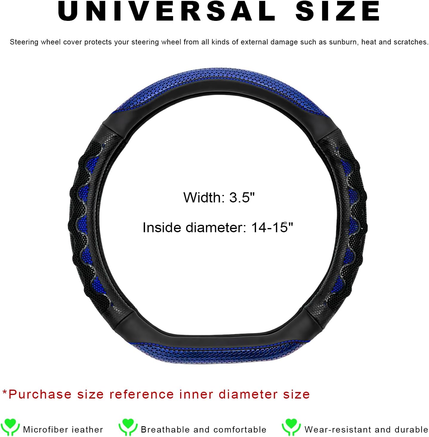 Car Steering Wheel Cover, Anti-Slip Breathable Steering Wheel Protector with 3D Honeycomb Design, Sporty Elastic Protective Cover for 14.5-15 Inch Flat Bottom Steering Wheels (Blue) - Image 2