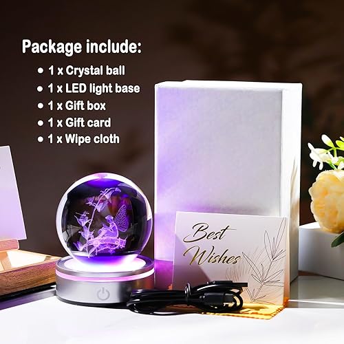 Miniatura 6 de Figura de Hada de Cristal 3D de 3.15 pulgadas, Regalos para Mujeres, Esfera de Cristal Coleccionable de Bruja para su Habitación con Base de Luz