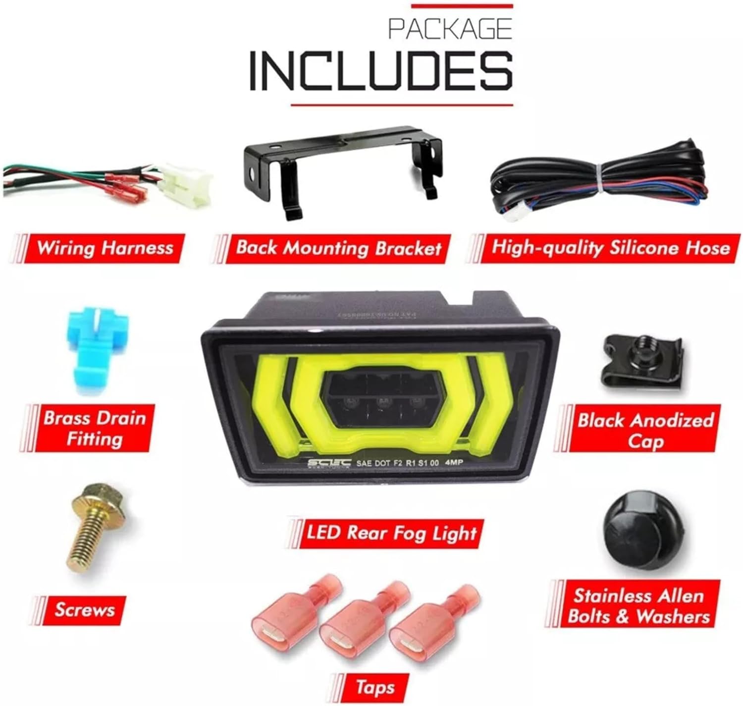 Exterior Lights - LED F1 4th Brake Light Fog Lights W/Reverse For Subaru WRX/STI 2015-2021, Neon Yellow Green Mamba, Clear Lens, 12V, Polished plug and play