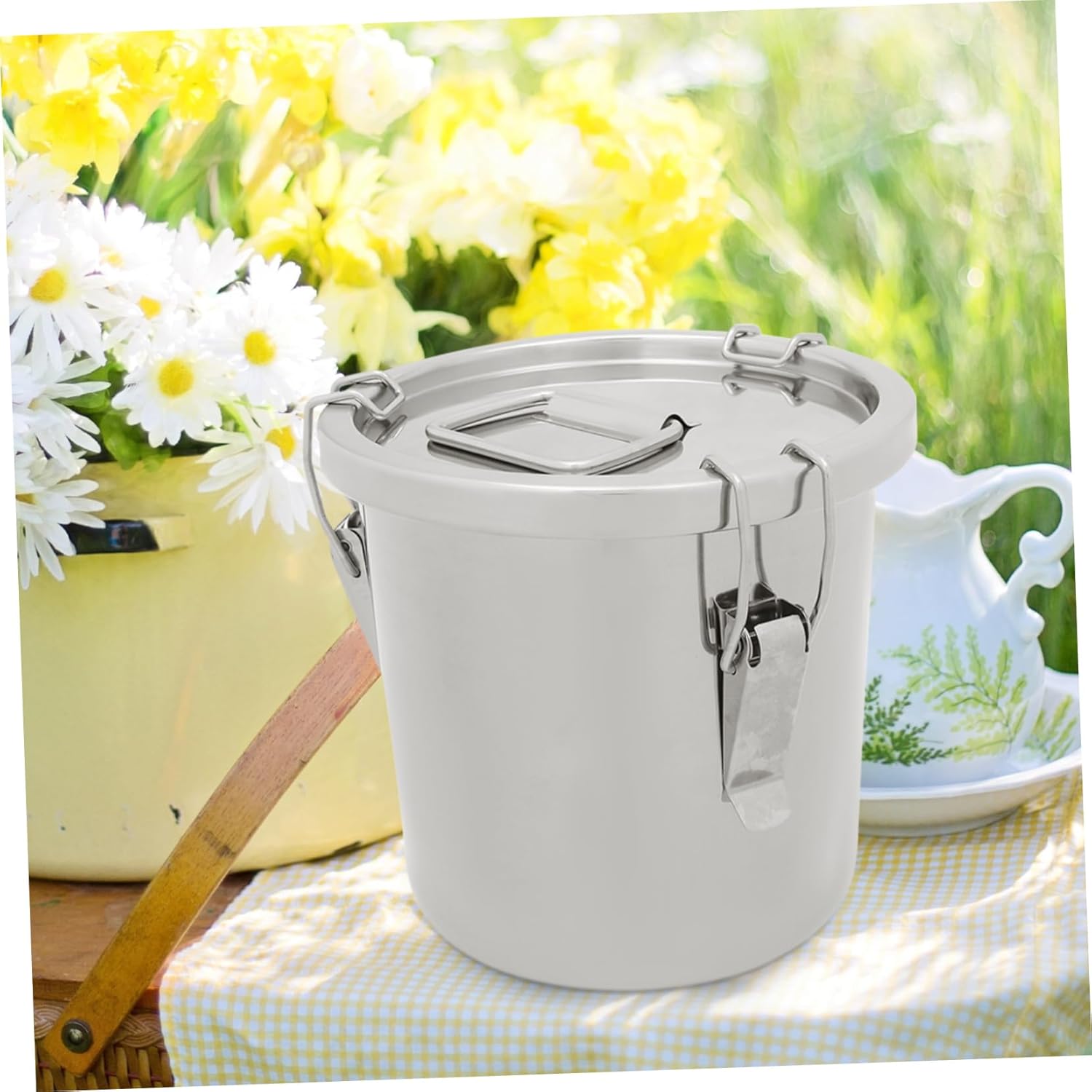 Stainless Steel Milk Bucket with Sealed Lid and Carry Handle Multipurpose Grease Storage Container for Kitchen Airtight Pail for Milk Oil Rice Heavy Duty Transport Can
