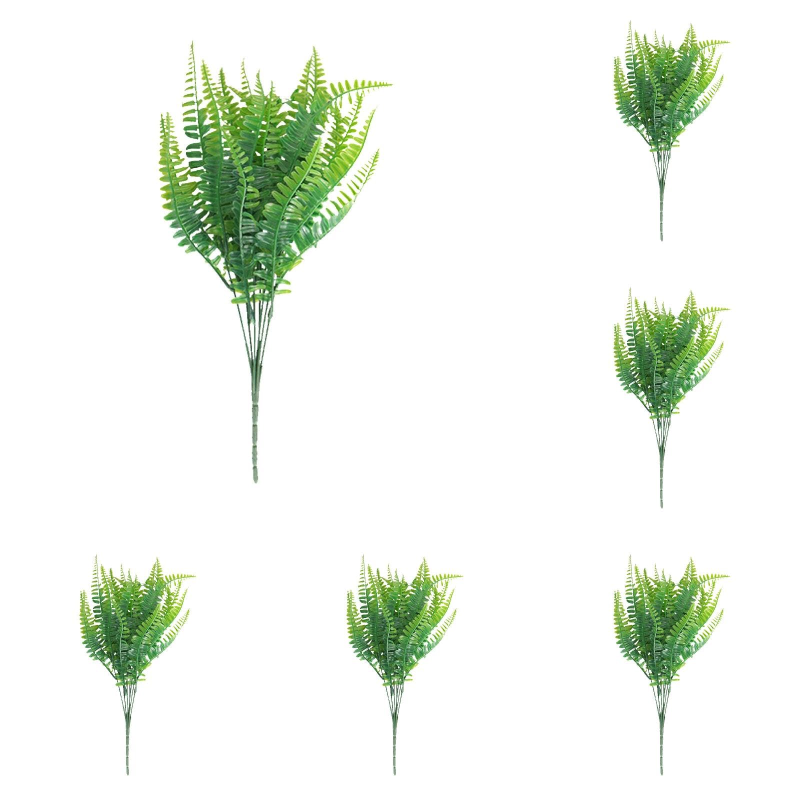 6 pcs Artificial Shrubs Bushes, Plastic Fern Leaves Persian Grass Fake Plants Wedding Indoor Outdoor Home Garden Verandah Kitchen Office Table Decoration (Green)