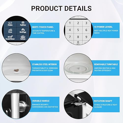 Miniatura 5 de Smad Microondas pequeño de 0.7 pies cúbicos, horno microondas de encimera con tocadiscos extraíble, 6 menús automáticos y bloqueo para niños, mini