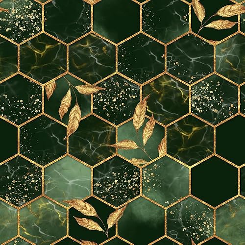Miniatura 1 de Papel tapiz de mosaico geométrico vintage verde dorado con forma de panal de abeja, fácil de despegar, autoadhesivo, extraíble, para armario de