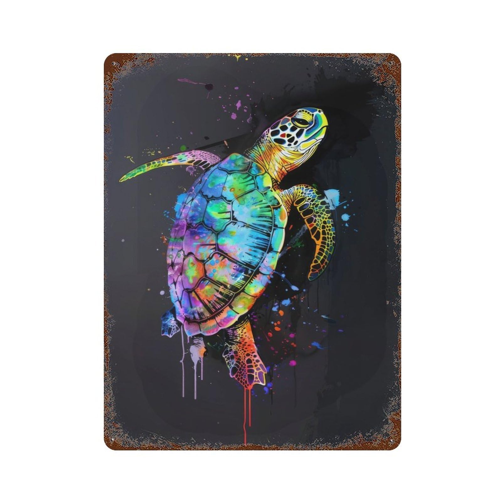 Retro Metal Sign Turtle Popart Painting 15.7"x11.8", Retro Wall Decor for Living Room, Hallway And Home Decor
