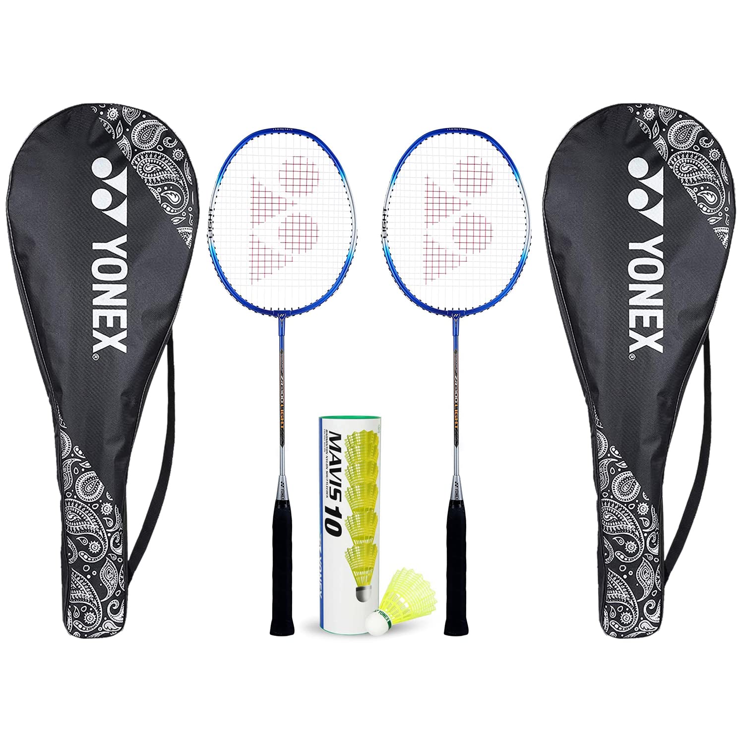Yonex Best Beginner's Badminton Combo (lekka rakieta z mieszanki aluminium ZR 100 z pełną pokrywą, zestaw 2 szt. + Mavis 10 lotka, 6 sztuk)