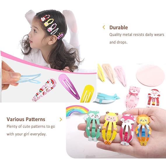 Hair Clips, Funtopia 100Pcs Cute Snap Clips Barrettes for Women Kids Girls