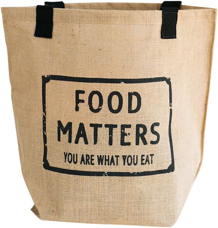 Food Matters Burlap Jute Tote Bag - 48cm W x 40cm H x 17cm Bottom Gusset, Inside Organic Cotton Pocket With Zipper and Strong Handles