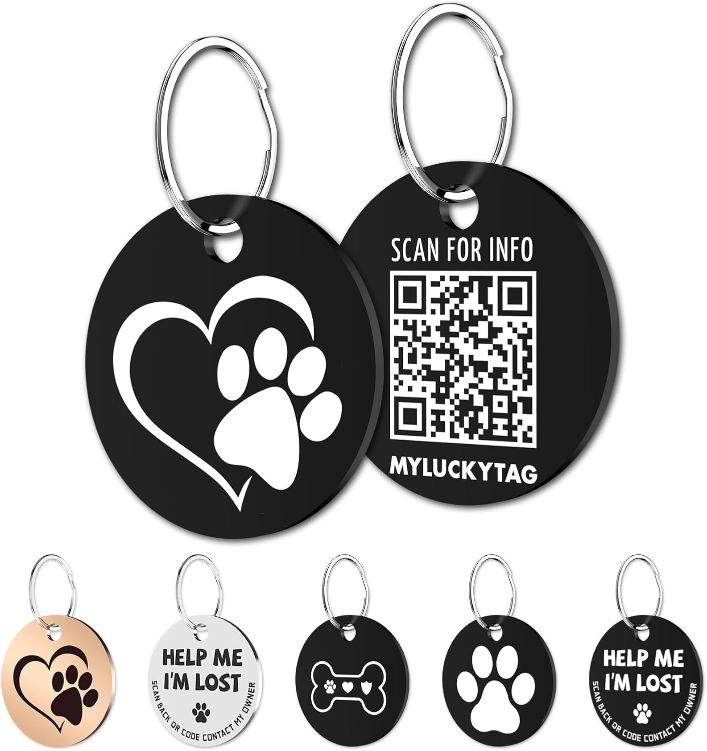MYLUCKYTAG Stainless Steel QR Code Dog Tags – Scan QR for Instant Pet Location Alert Email MYLUCKYTAG Stainless Steel QR Code Dog Tags – Scan QR for Instant Pet Location Alert Email