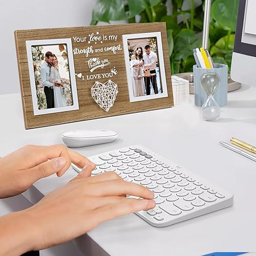 Vista 20 de ZEEYUAN Marcos de fotos de escritorio de 4 x 6 pulgadas, marco de fotos rústico giratorio flotante de 4 x 6 pulgadas, marco de doble cara