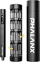 PHALANX Mini 3.7V Cordless Electric Screwdriver Set: 60-in-1 Precision Magnetic Bits, Rotatable Rack, 5/32" Hex for Phone Laptop Watch Repair Black