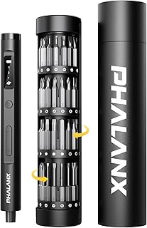 PHALANX Mini 3.7V Electric Screwdriver - Precision Screwdriver Set with 60-in-1 Magnetic Bits, Magnetic Rotatable Rack, 5/32''Hex, Electric Screw Driver Cordless for Phone, Camera, Laptop, Watch Black