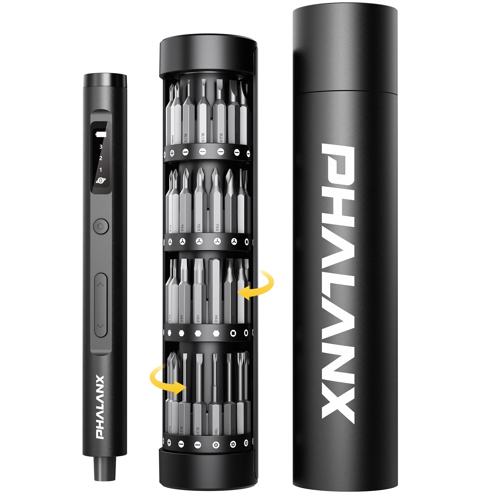 PHALANX Mini 3 7V Electric Screwdriver - Precision Screwdriver Set with 60-in-1 Magnetic Bits Magnetic Rotatable Rack 5