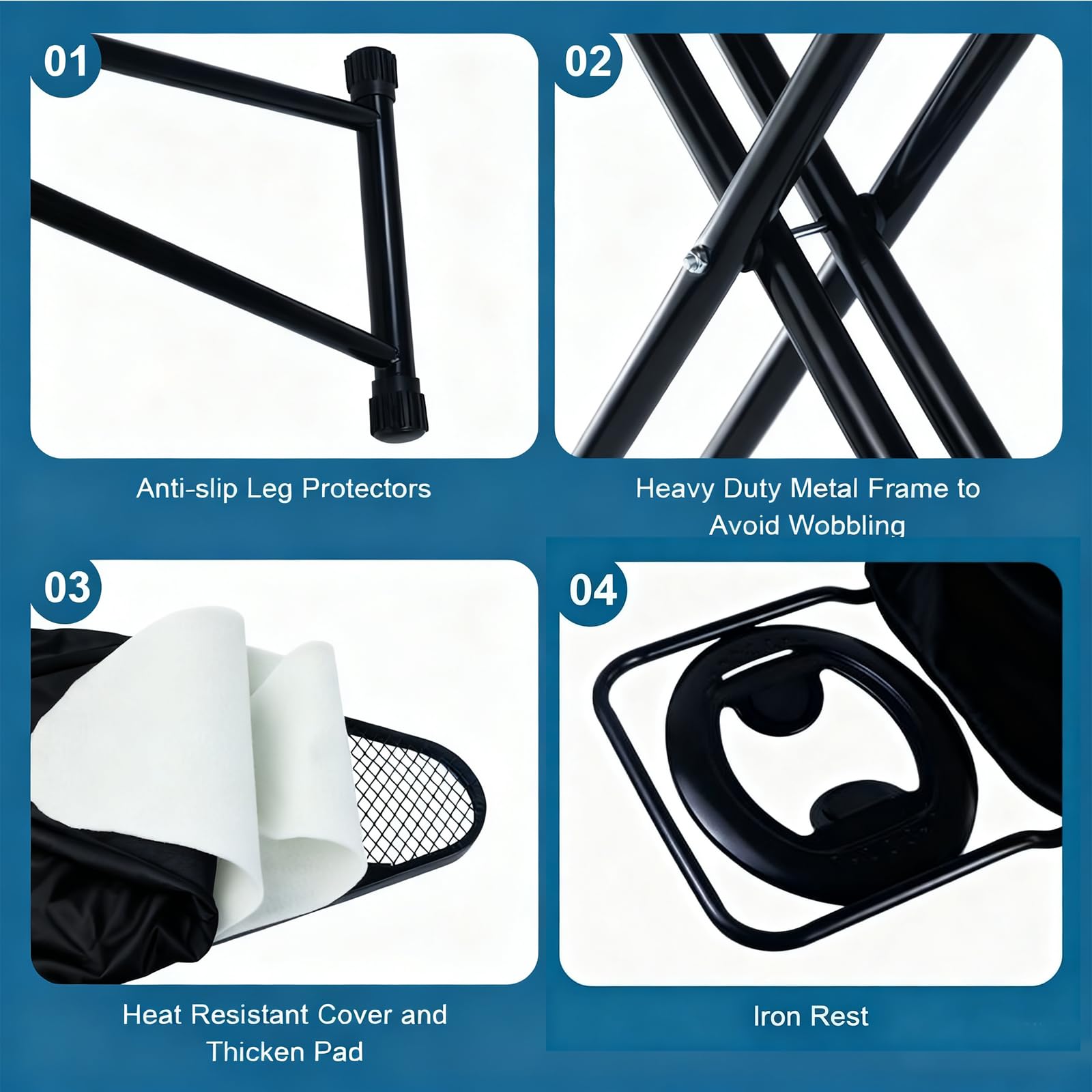Tabla de planchar de tamaño matrimonial, cubierta resistente al calor, tabla ancha de hierro con soporte de vapor, acolchado ultra grueso, altura ajustable, marco de metal resistente, soporte de