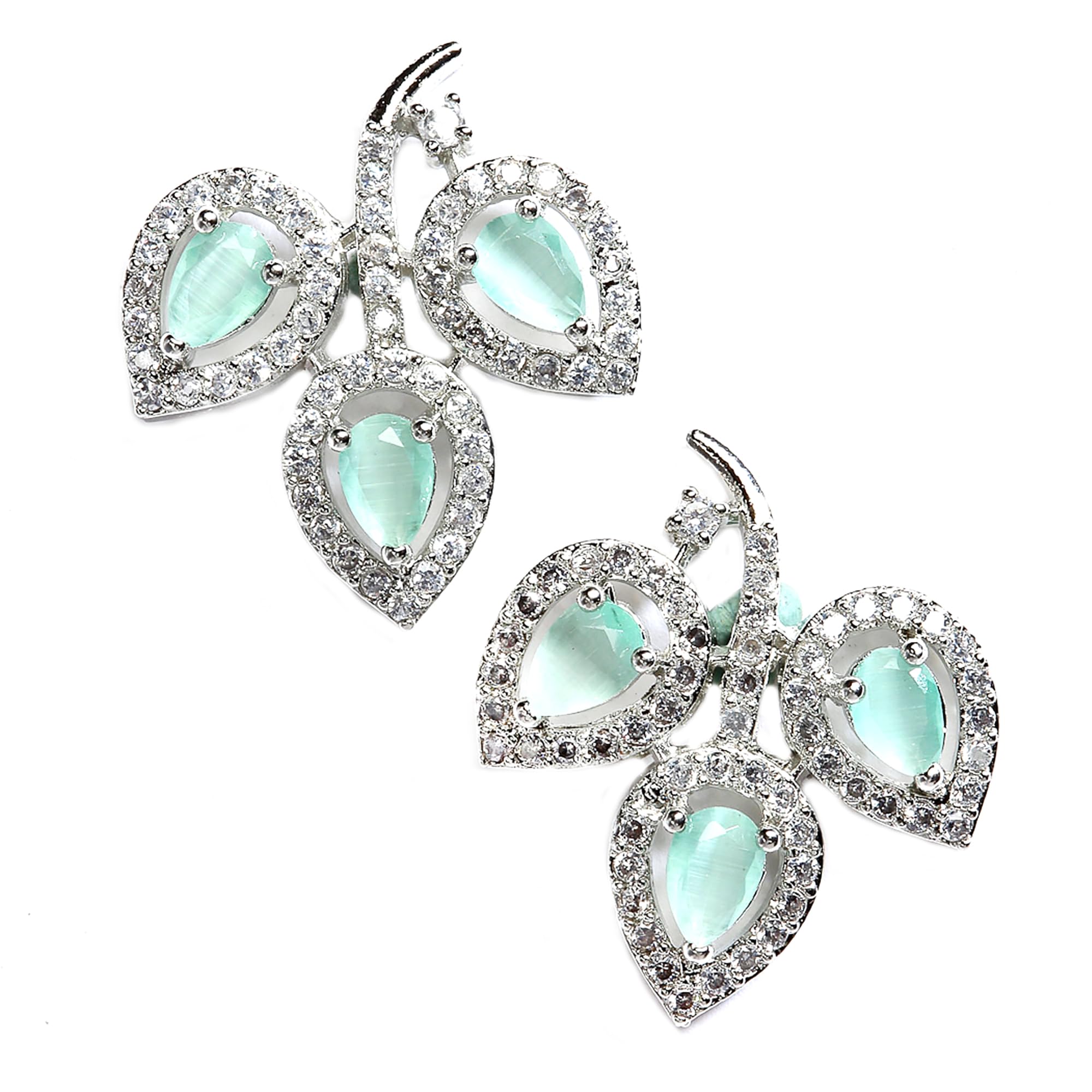 Zeneme Leaf Shaped Rhodium Plated American Diamond Stud Earring For Women And Girls (Mint Green) (B0B3D7ZSMT) Amazon Price History, Amazon Price Tracker