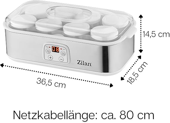 Yogurt maker | yogurt maker | 1.44 liters | 8 glass bottles each 180 ml | digital display | 20 – 55 °C temperature setting | yogurt maker | yogurt maker