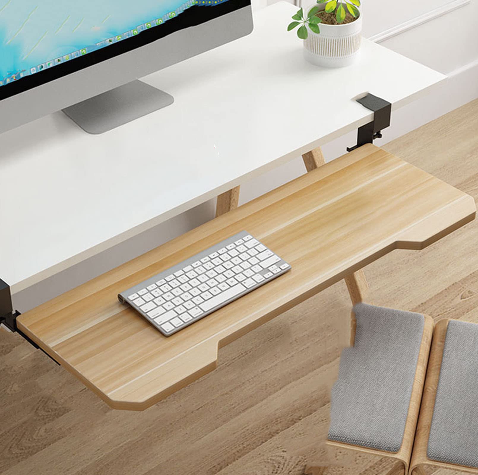 Plateau Pliable Pour Clavier – Rallonge De Bureau Ergonomique, Fixation Sans Perçage, 55 à 75 Cm