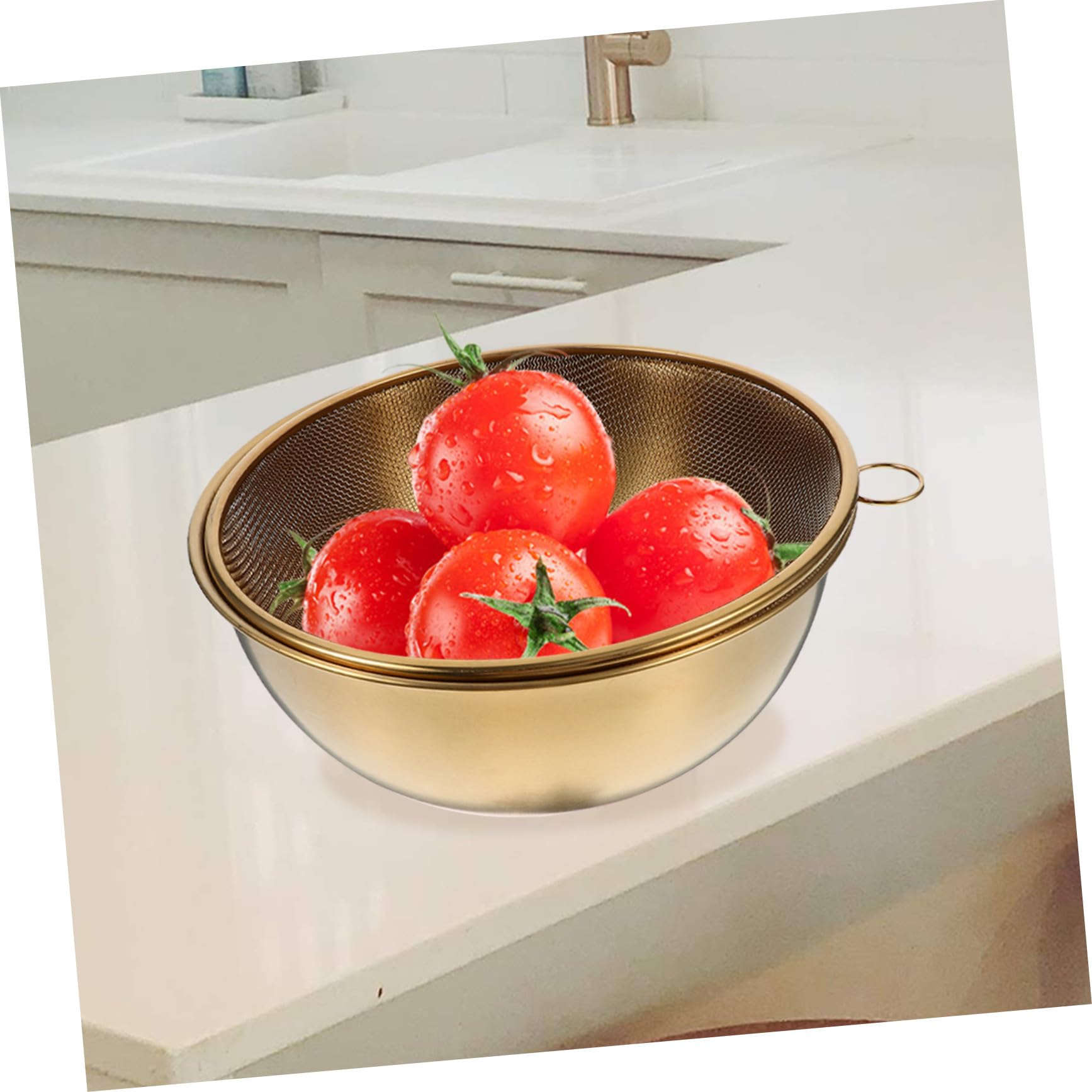 Colador para Lavar Arroz y Escurrir Alimentos de 22cm de Acero Inoxidable Resistente y Seguro Adecuado para Cocina Interior y Camping al Aire Libre
