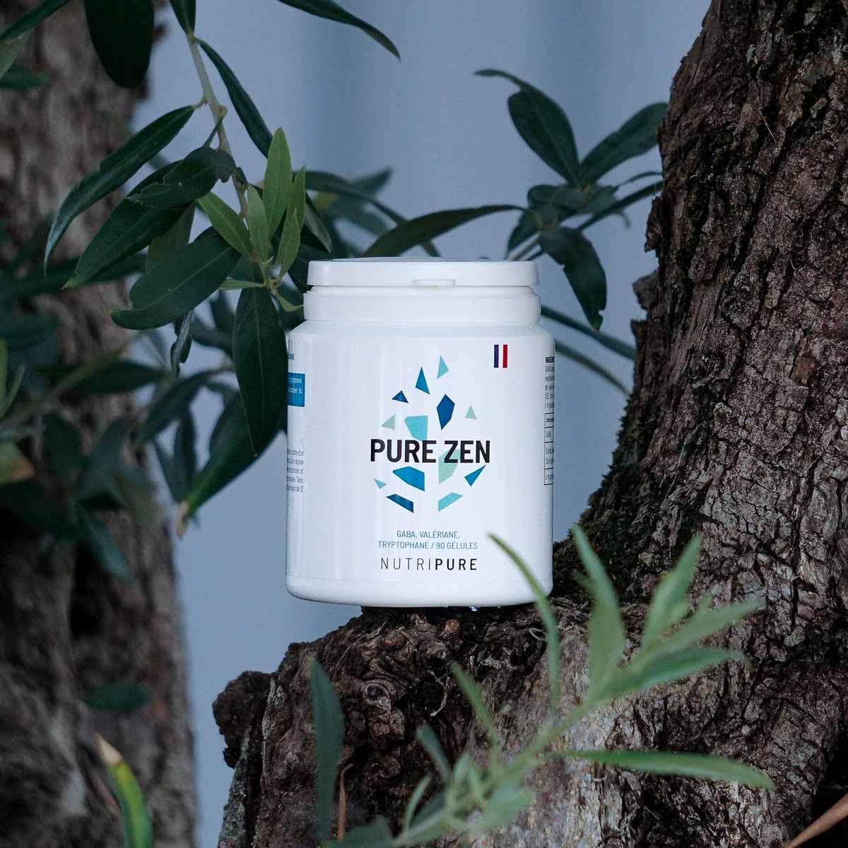 Nutripure | Pure Zen | Complément Alimentaire Anti Stress et Anxiété | Améliore la qualité du Sommeil et Favorise la Relaxation | GABA, Valériane, L-Tryptophane | 90 Gélules | 1 Mois | Made in France