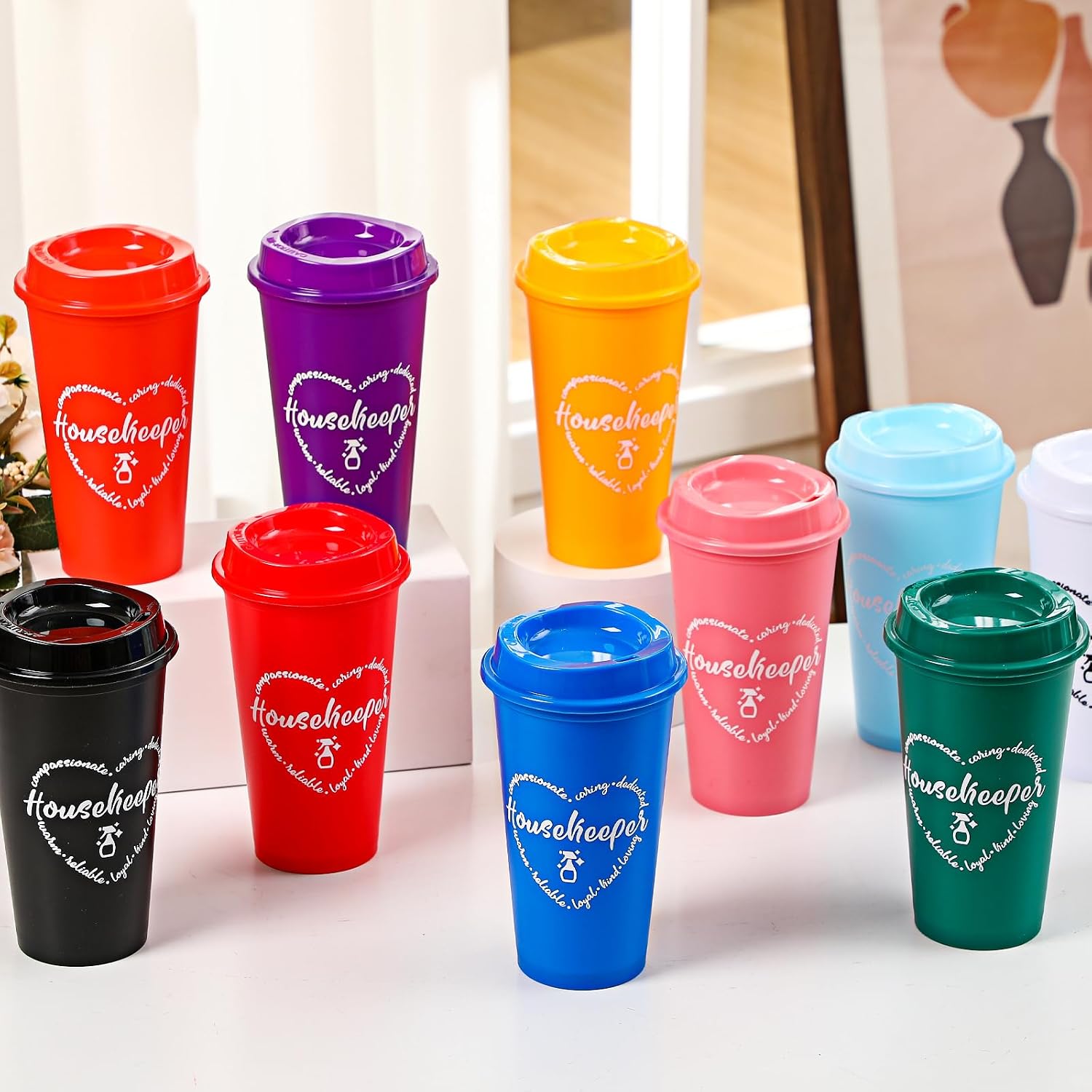 10 Pcs Housekeeping Week Gifts 16 oz Coffee Cups with Lids Bulk