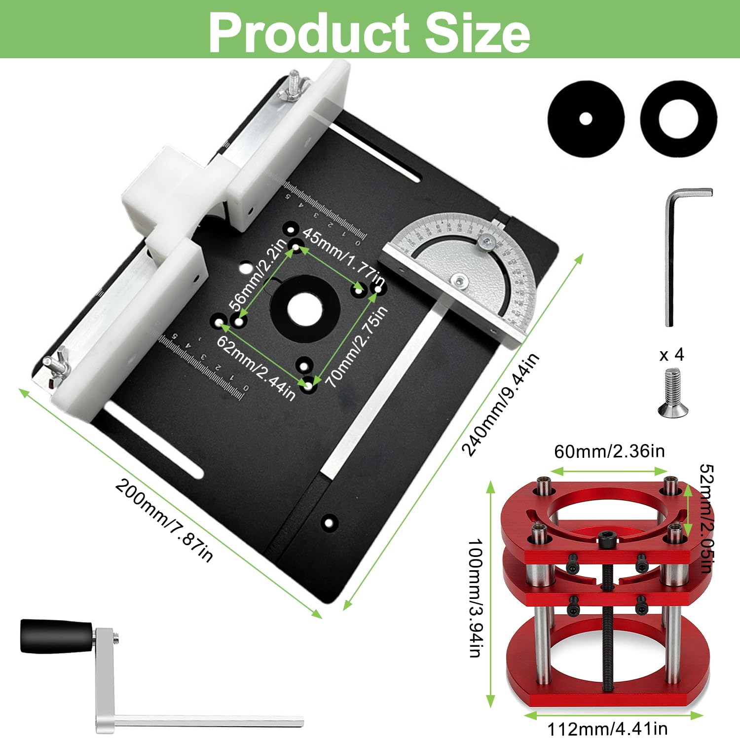 Piastra Per Router In Lega Alluminio - 2 Unitá Di Misura, Fori Regolabili E Anelli Inclusi Per Lavorazione Legno - Foto 2