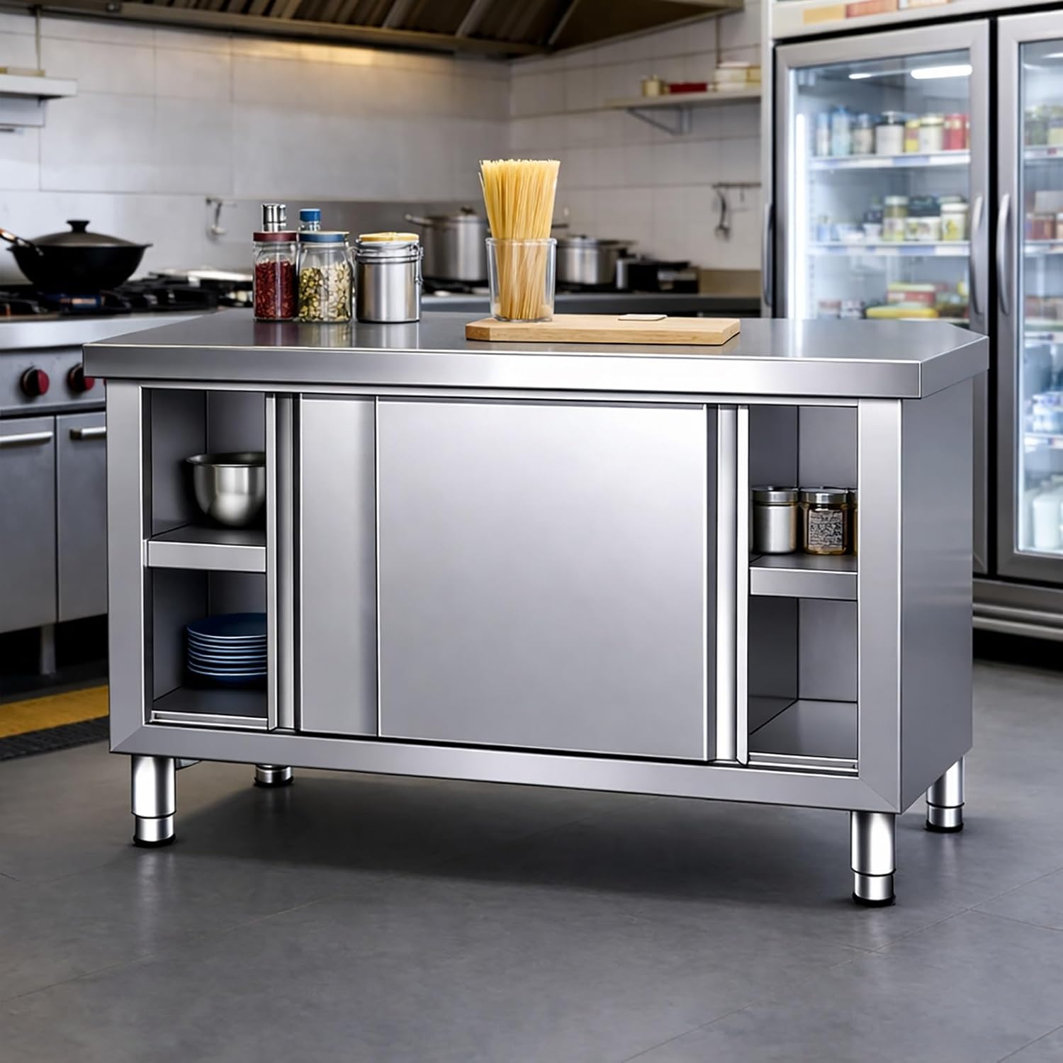 Stainless Steel Commercial Work Table, Utility Workbench, Heavy Duty Kitchen Work Tables with Storage, Stainless Steel Kitchen Cabinets Workstations for Home Restaurant Hotel(100x40x80cm)