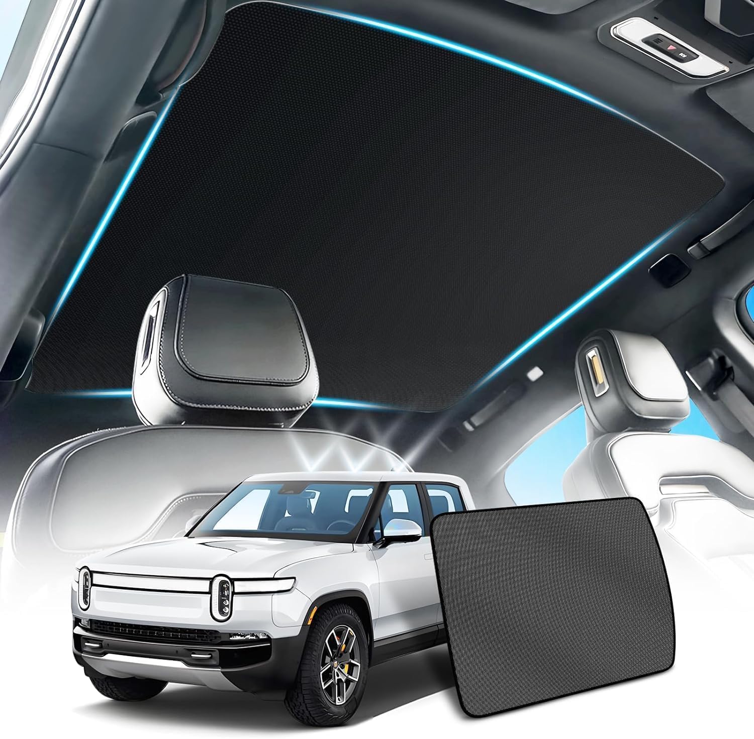 Roof Sunshade Custom Fit for Rivian R1T, 2 in 1 Ice Crystal UV Sun Protection Breathable,Quick Install/Foldable 2022-2024 Rivian R1T