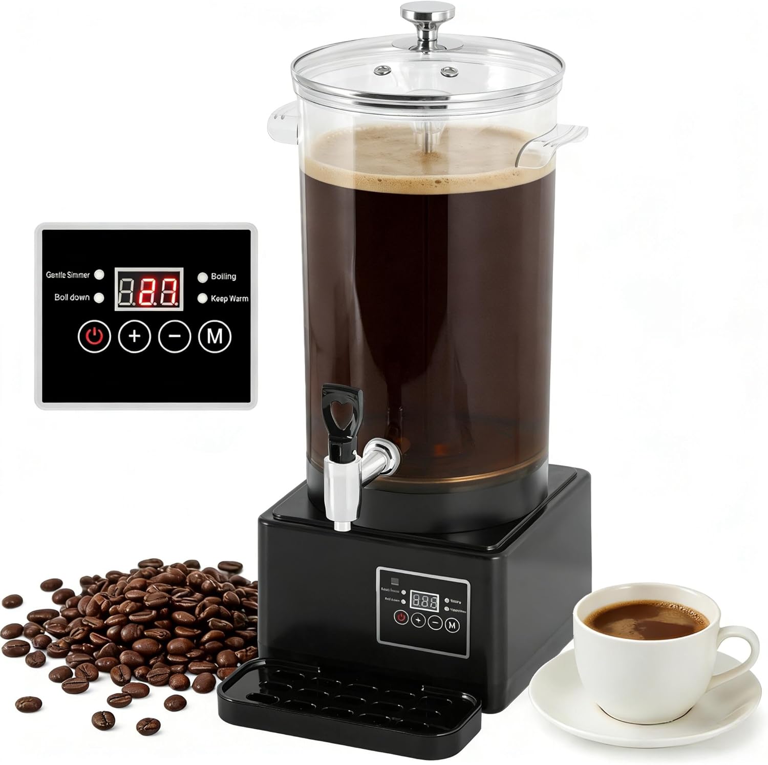 Electric Coffee and Tea Urn Hot Cider Warmer, 50Cups / 2.6 Gallons, Mulled Wine Fruit Tea Maker Hot Beverage Dispenser for Buffet Catering Parties