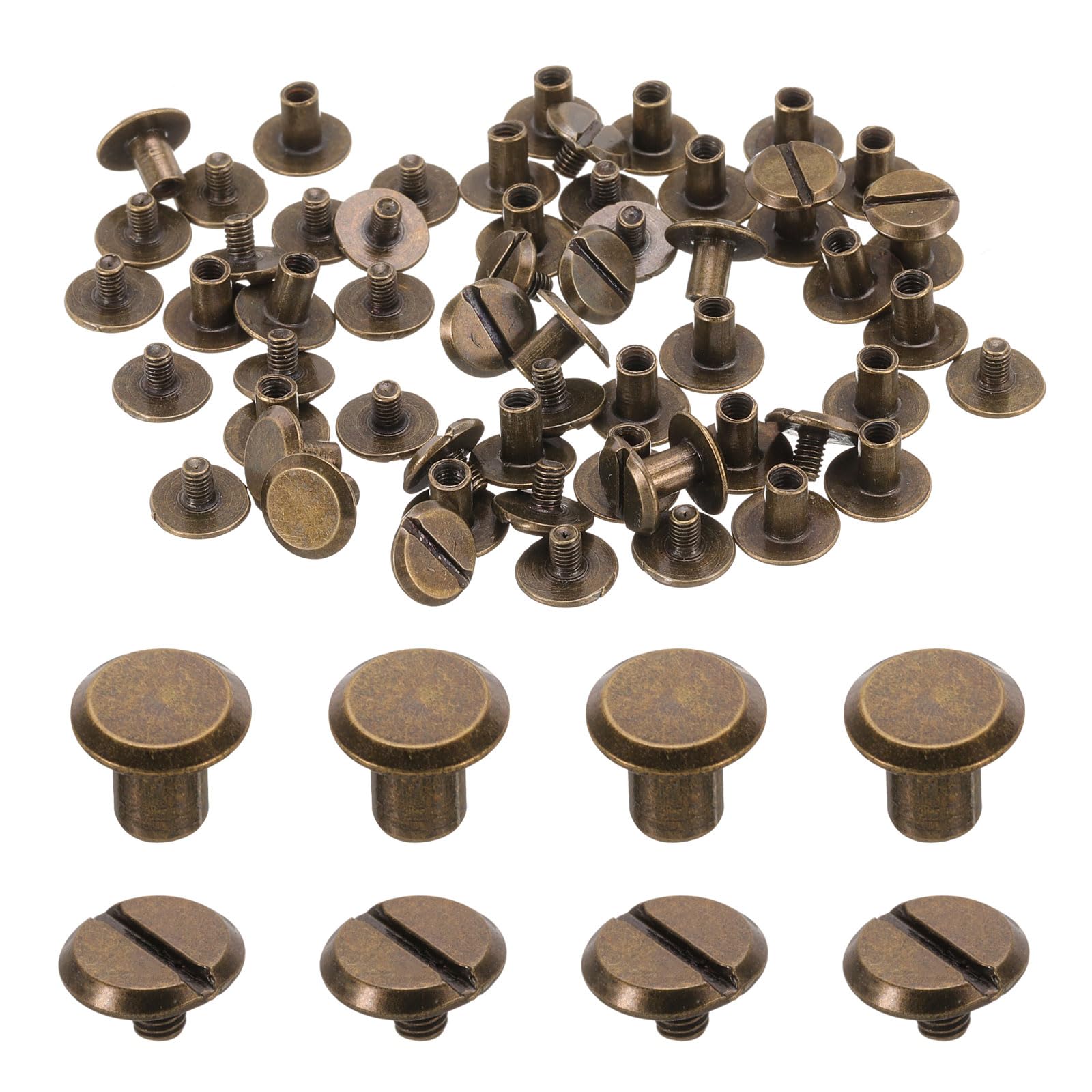 sourcing map Set di 30 viti Chicago M4 x 6 mm, in metallo, con testa scanalata, rivetti a chiodo, per fai da te, cintura, borsa, artigianato, rilegatura, bronzo