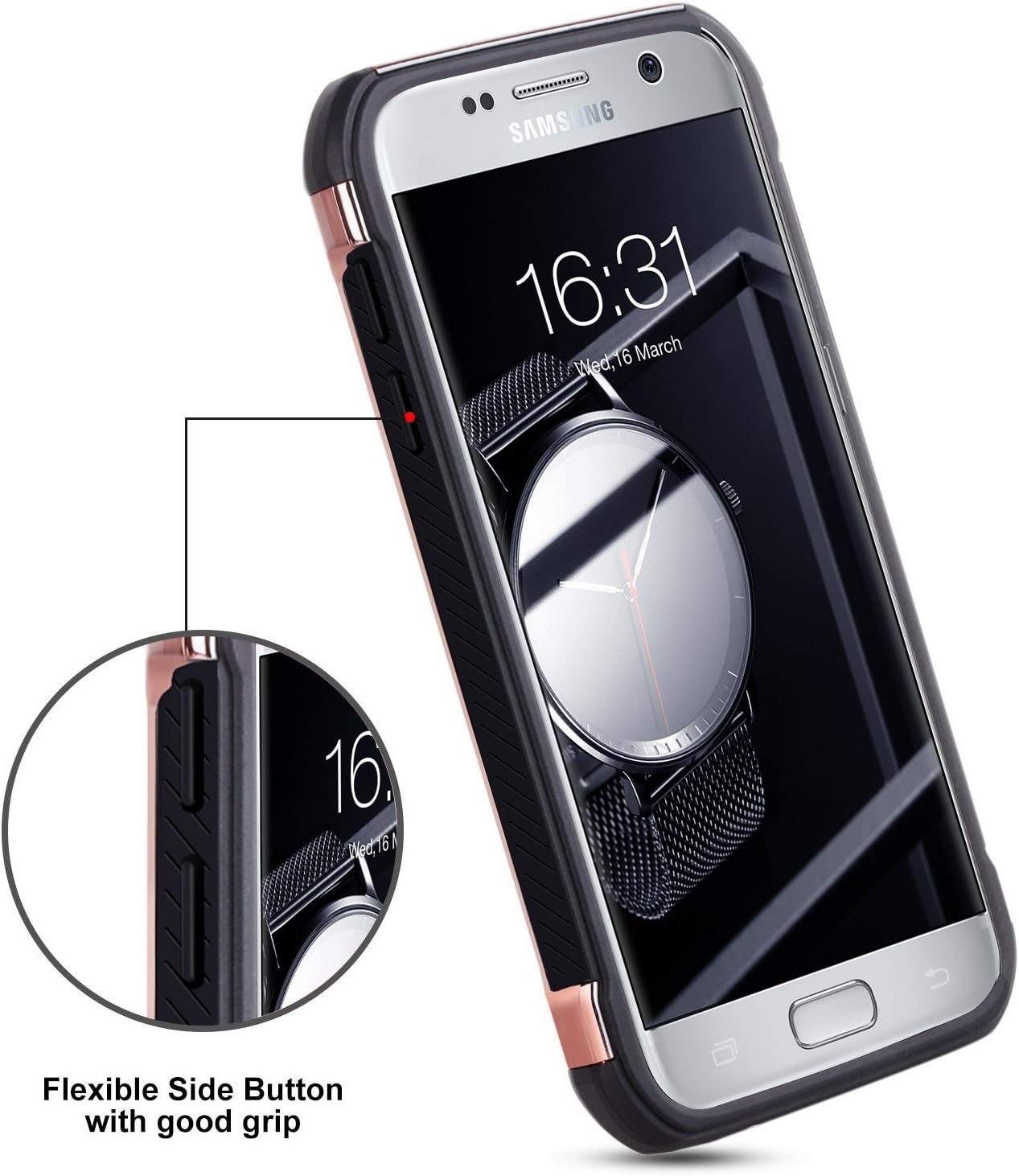 UARMOR Case for Samsung Galaxy S7, Glitter Bling Rugged Shockproof Dirtproof Hybrid Slim Fit Case Sparkle Shiny Faux Leather Chrome Hard Case Cover, Black