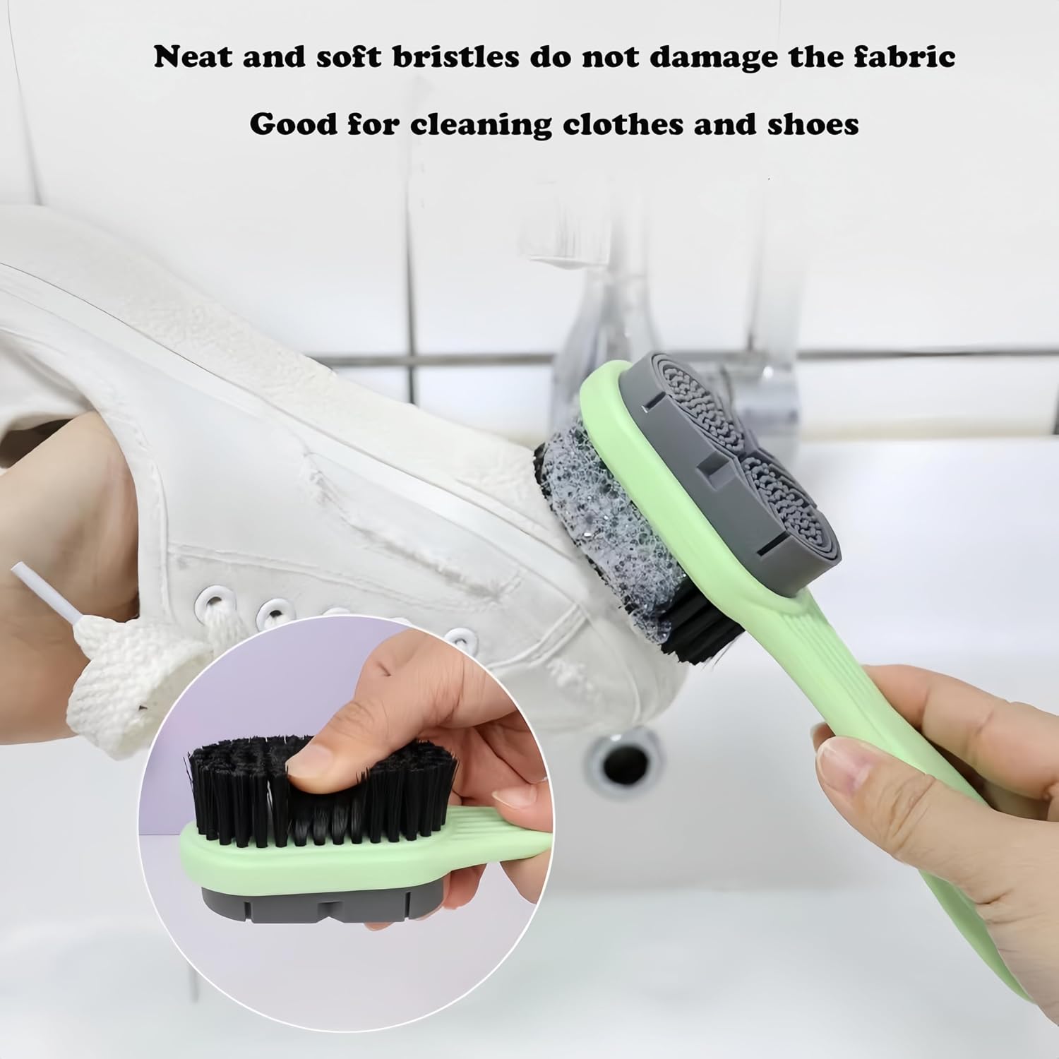 Cleaning Shoe Brushes Double-Sided Shoe Brush for Cleaning Soft bristled Silicone Brush Shoe Cleaner Brush Shoe Scrubbing Brush Multifunctional Long Handle Shoe Brush Scrub-2 Pack