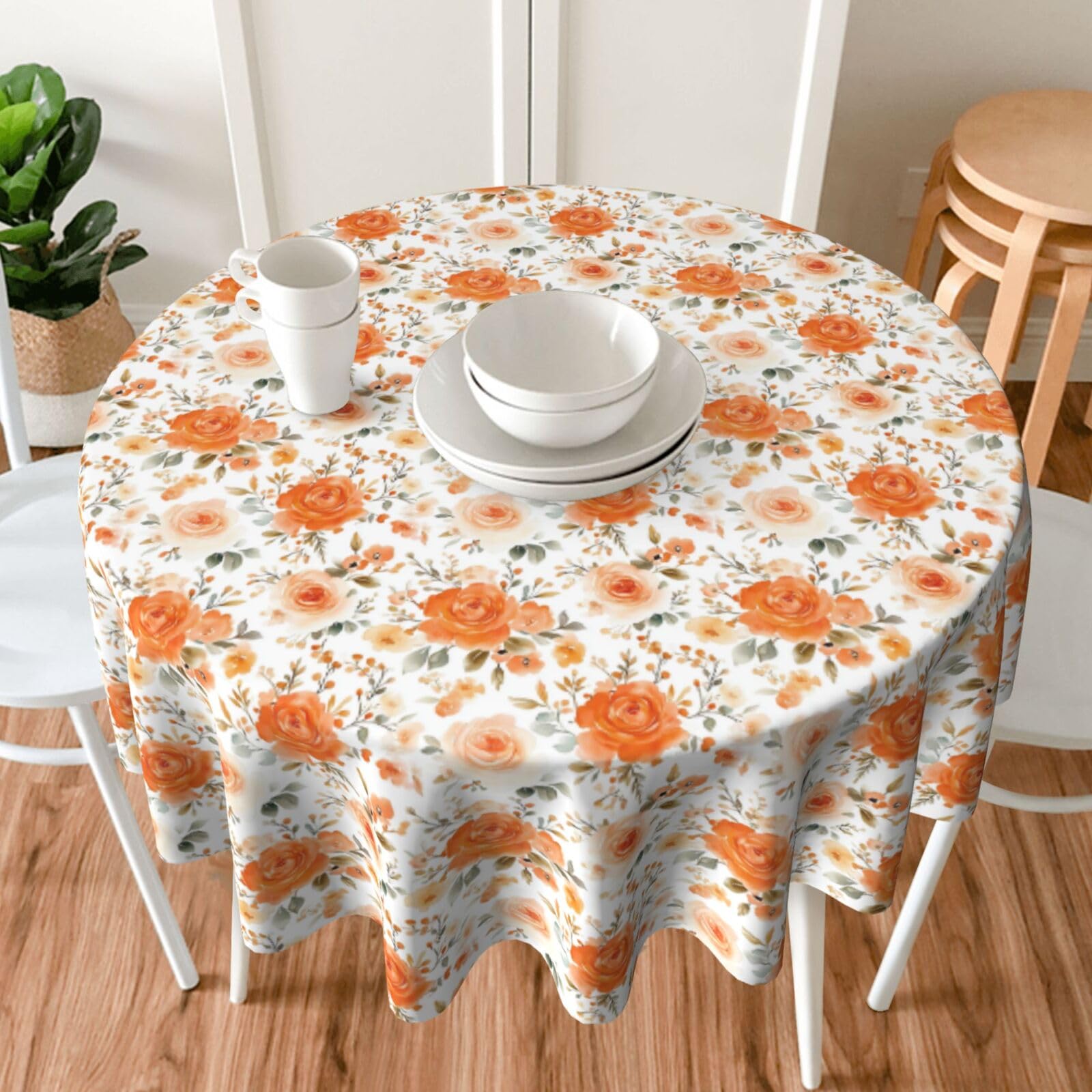 Famame Orange Rose Pink Peony Round Tablecloth 60 inch Table Covers Stain Winkle Resistant Washable Tablecloths for Kitchen Indoor Outdoor Party