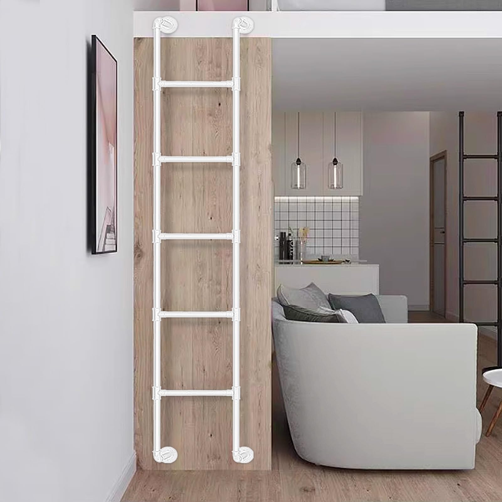 Wall Fixed Ladder, Metal Emergency Egress Ladder for Loft Bed Wall Mounted 100-300cm(160cm/63in)