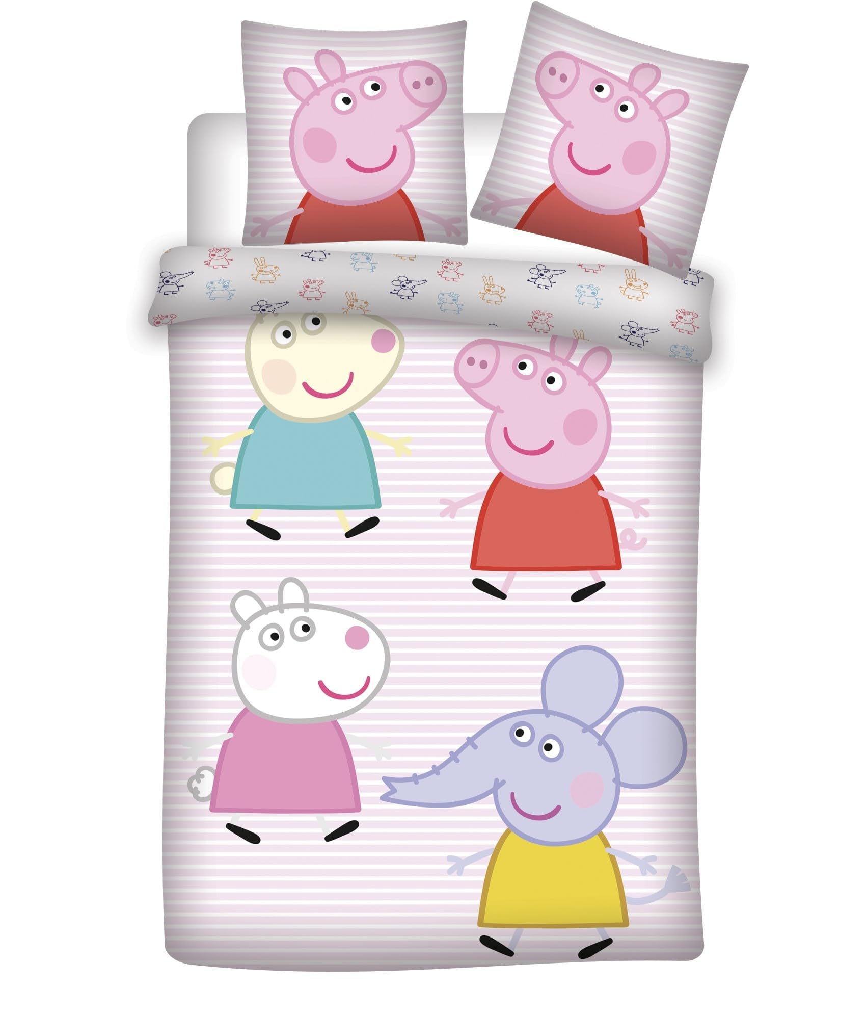 Peppa Pig Kinderbettwäsche-Set in Junior-Größe | Bettdeckenbezug 100x135 cm + Kopfkissenbezug 40x60 cm | 100 % Baumwolle | Weiches Bettwäsche-Set für Baby- oder Kleinbett | Bequeme & atmungsaktive