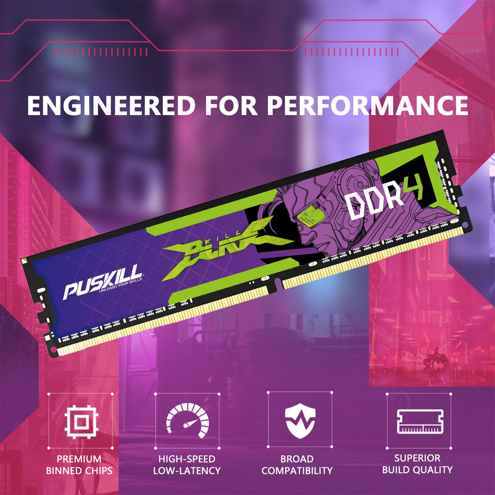 PUSKILL DDR4 32GB (2x16GB) 3200MHz PC RAM | CL16-18-18-42 | 1.35V