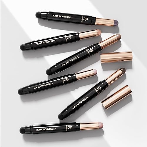 Miniatura 8 de FV Sombra de ojos en barra de larga duración, impermeable y de alta pigmentación, doble con esponja de mezcla, a prueba de arrugas y acabado