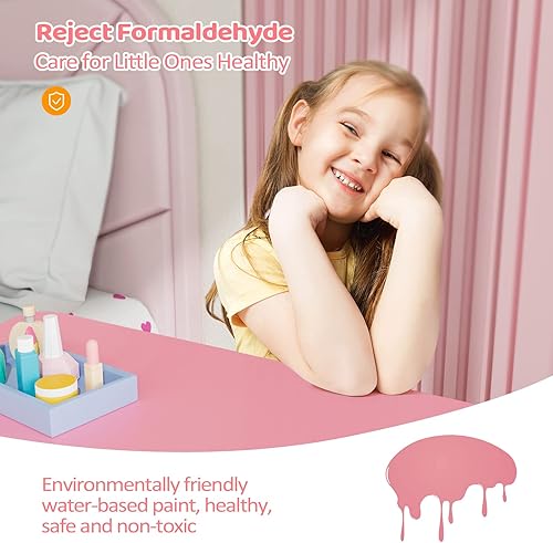 Miniatura 2 de JOYMOR Kids Vanity Set with Mirror, 2 in 1 Princess Makeup Dressing Table and Stool Set with Drawer, Solid Toddler Vanity Table w/Detachable Top,