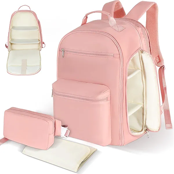 HOMIGLAM Expandable 34L Diaper Bag Backpack – Baby Travel Bag with Changing Pad, Waist Pack & Stroller Straps, Lightweight, Ergonomic & Gift-Ready for Moms