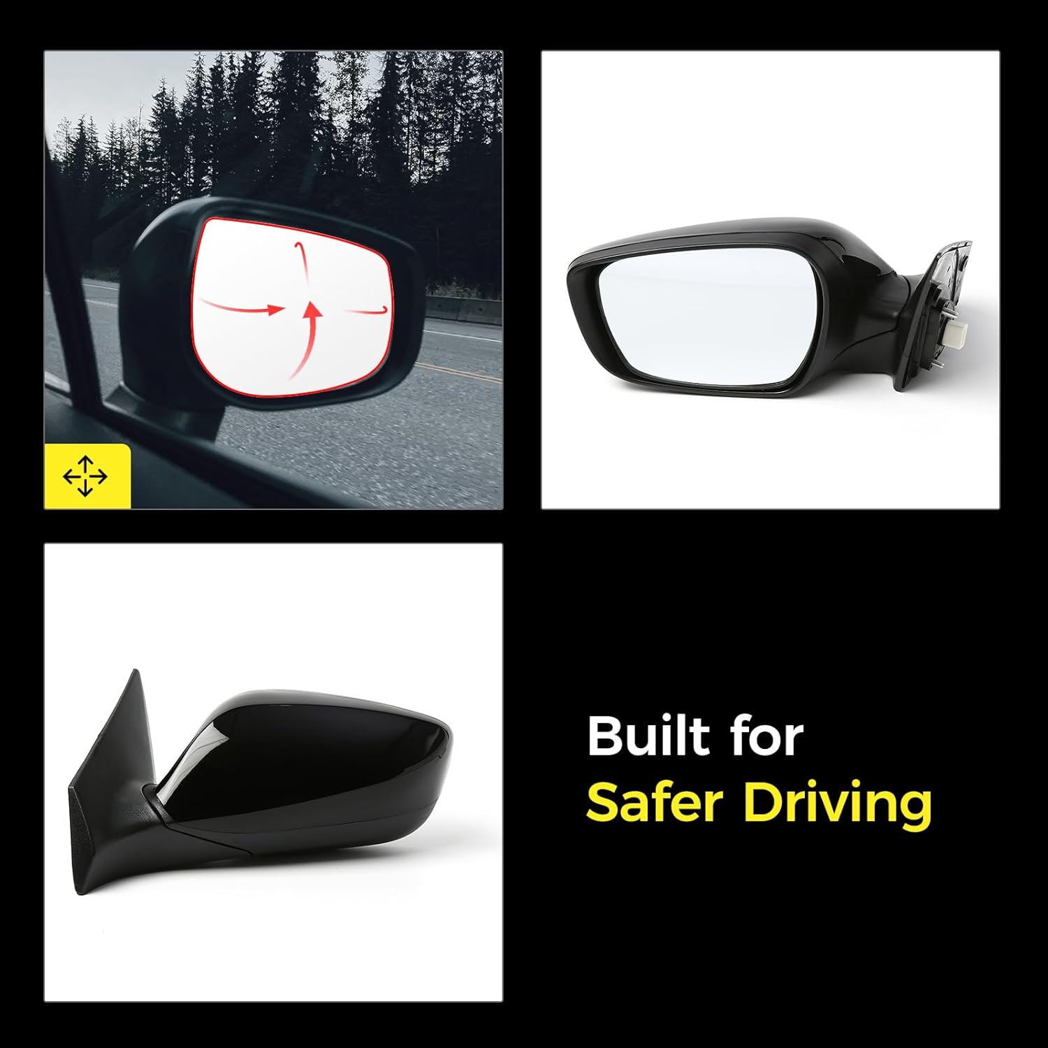 Driver Side Mirror (Left/LH) Compatible with Hyundai Elantra 2014-2016, Power Adjust, Manual-Folding, 3-Pin Connector, Black Housing, Replaces 876103Y550, HY1320220