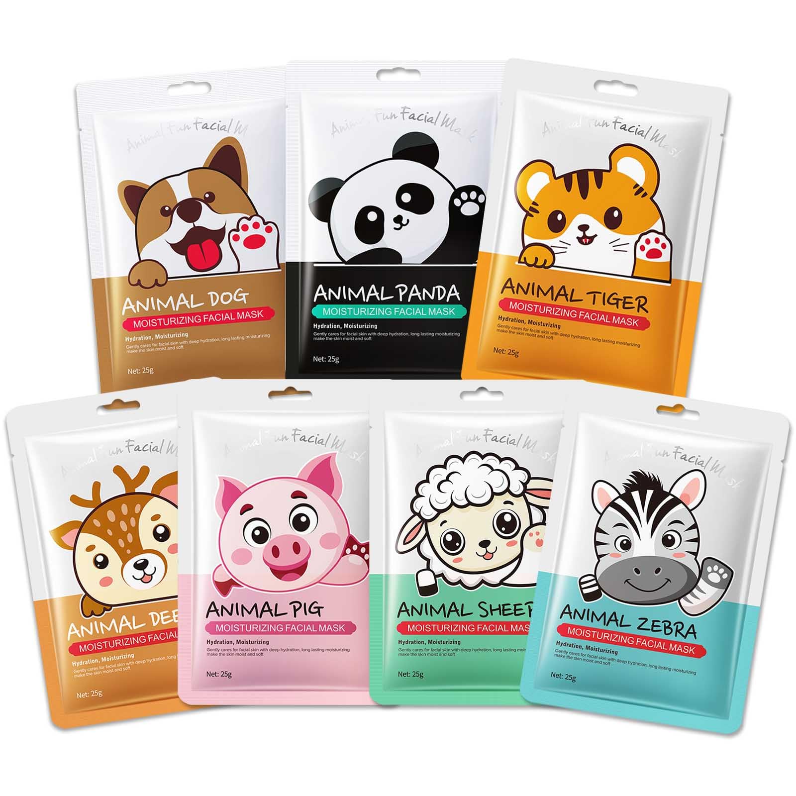 Beenefits 7 Packs Cute Animal Character Design Facial Masks, Deep Hyrating Spa Masks for All Skin Types, Gift for Kids' Birthady Party, Girl's Night,